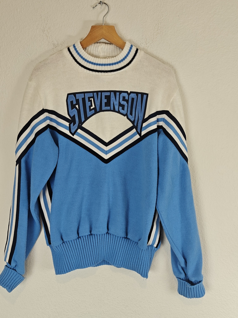 VTG Dehen 1920 Stevenson Cheer Varsity Sweater XL Blue V-Neck Collegiate Knit